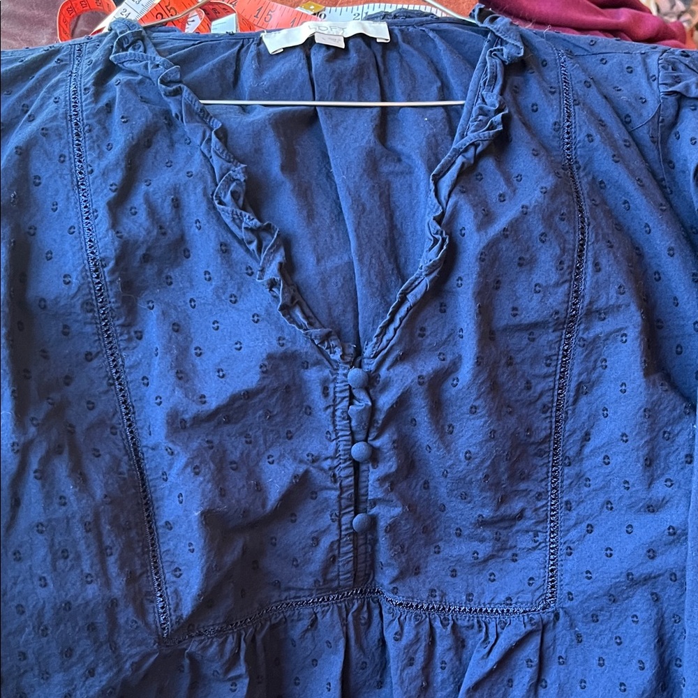LOFT Dark Blue Ruffled Blouse - Picture 4 of 6